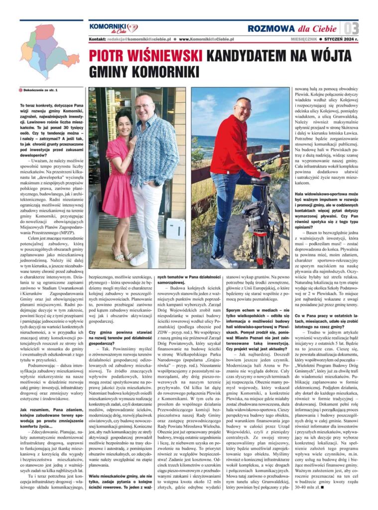 Piotr Wisniewski Wojt Gmina Komorniki Wybory 2024 Plewiska Wiry Głuchowo CHomęcice Rosnówko Rosnowo Szreniawa